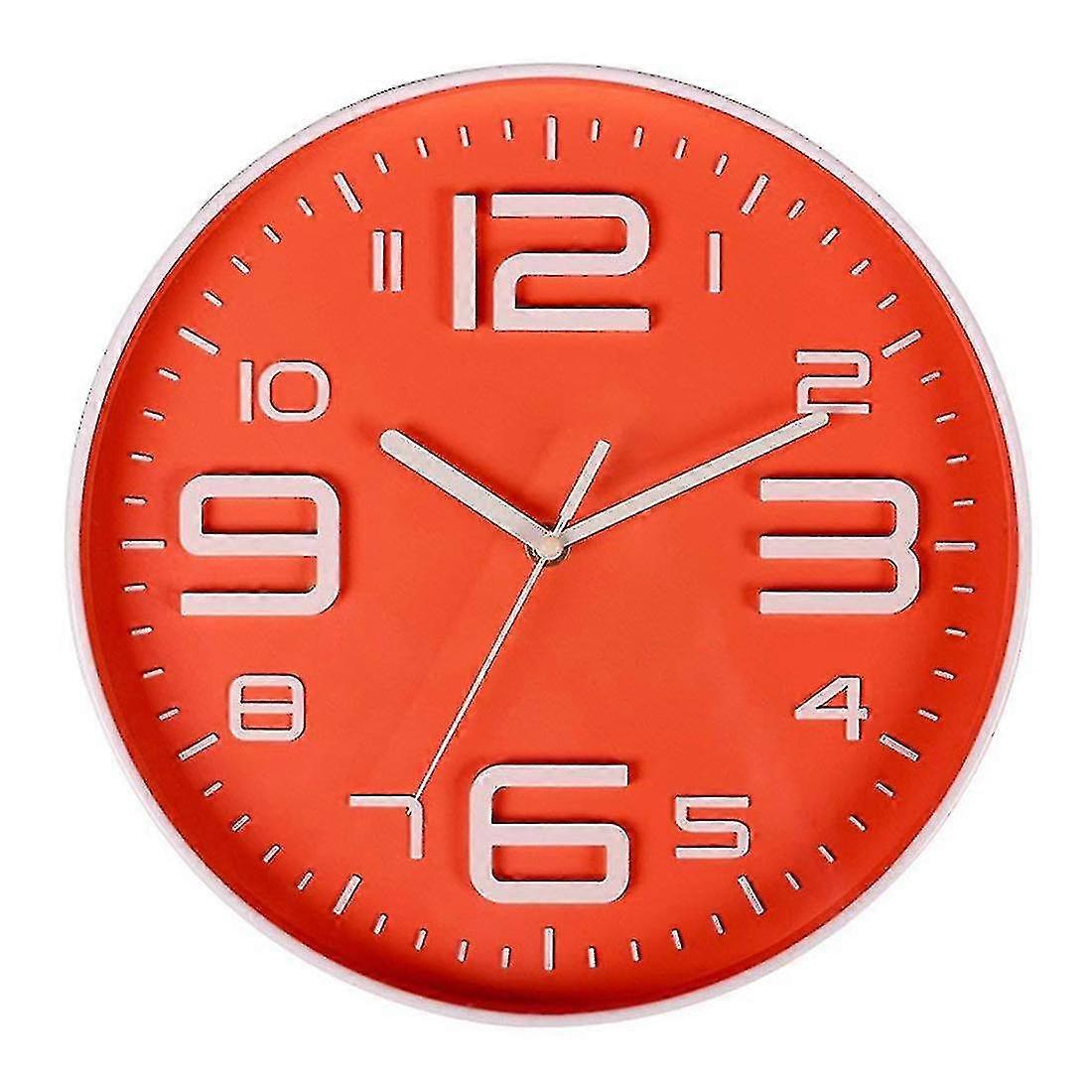 新しい3D番号静かな壁時計電池式10インチオレンジ新しい