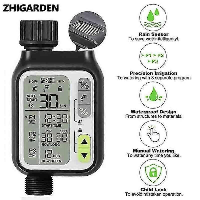 Automatic Irrig System Garden Water Timer With Rain Sensor 3 Separate Timing Programs Waterproof Irrigation Controller