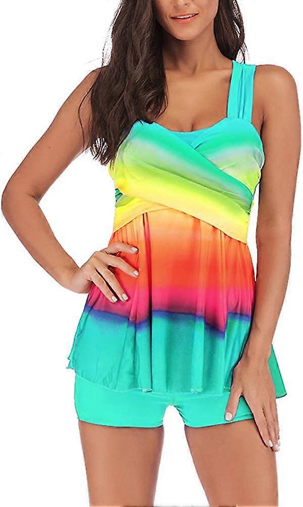 Kvinnor" s Plus-Size Fyrkantig Krage Gradient Kjol Style Tankini Badkläder Två Delar Set