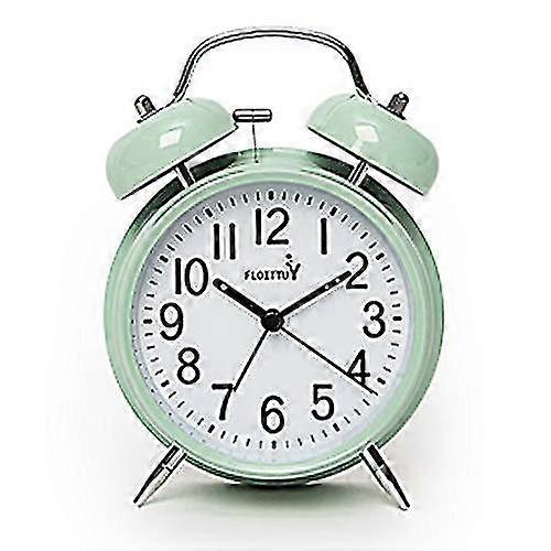 {Loud Alarm for Deep Sleepers) 4' Twin Bell Alarm Clock with Backlight for Bedroom and Home Decoration(Green) Boris