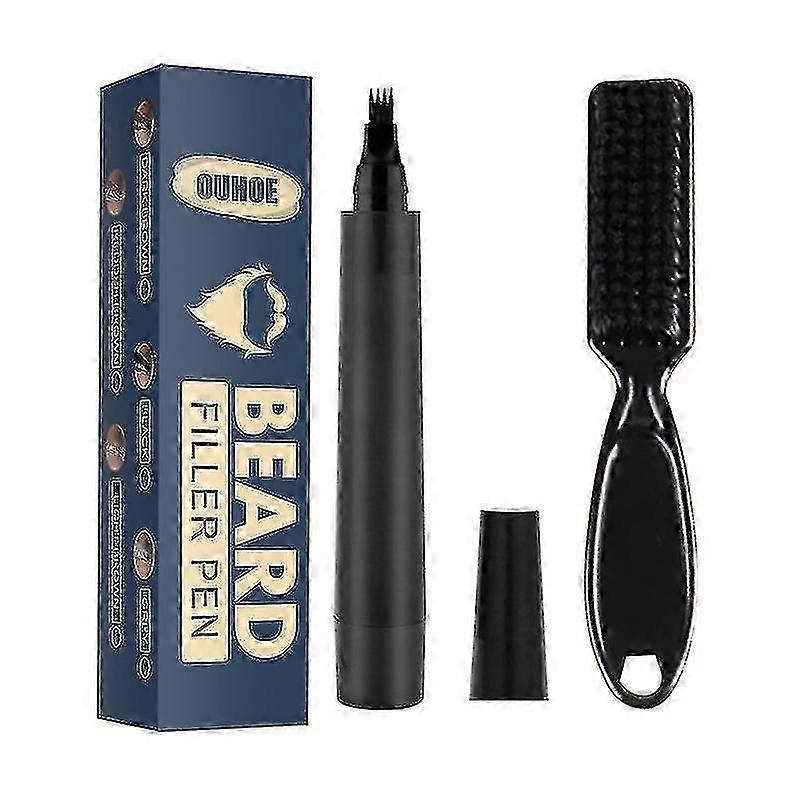 Gegabelter vierköpfiger wasserdichter Bartstift Bartstyling Tizing Pen schwarz dunkelbrauner Bartfüllstift mit Bürste |
