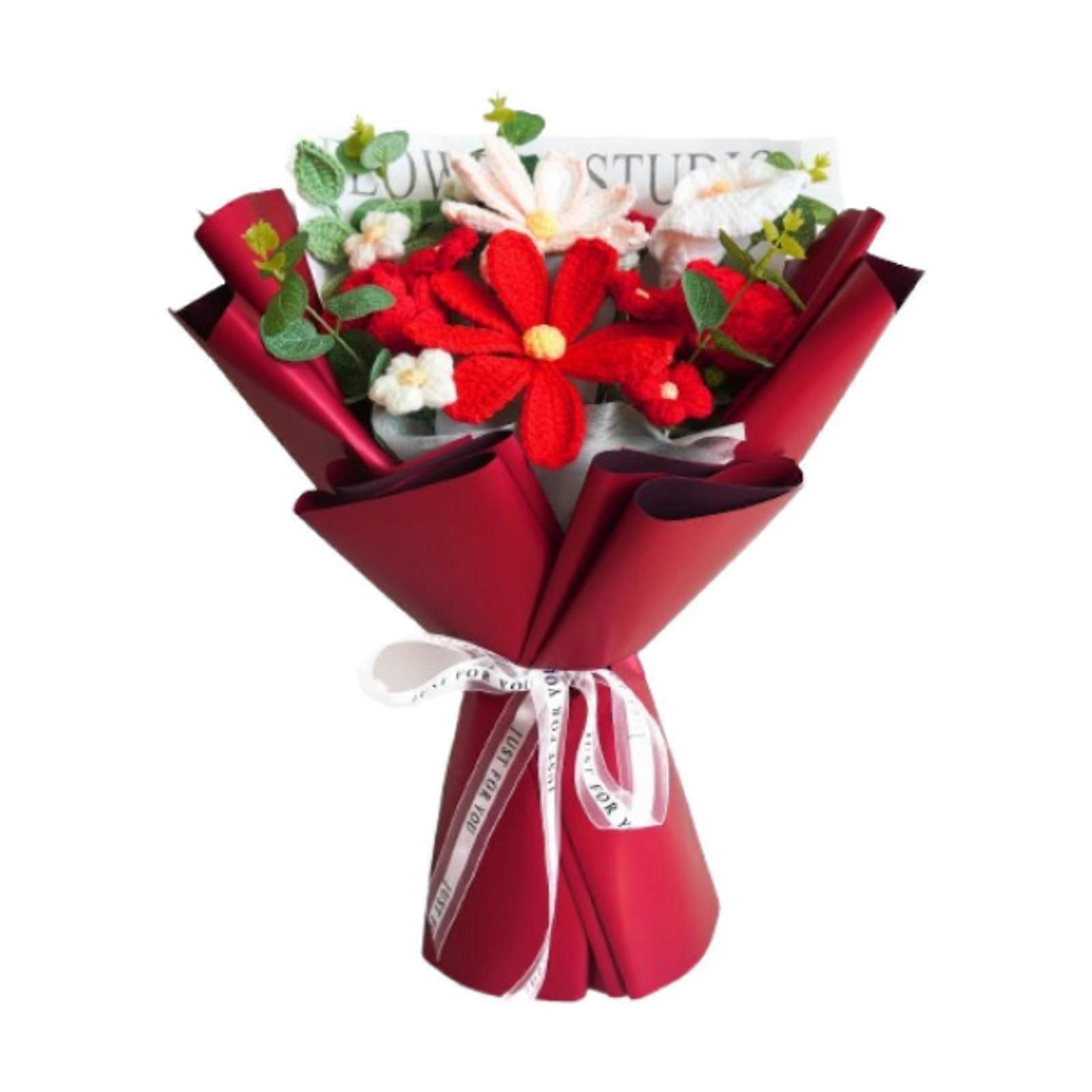 17.7 inç Tığ işi Çiçekler Örme Buket En İyi Arkadaş Kız Arkadaşı Kırmızı için El Yapımı