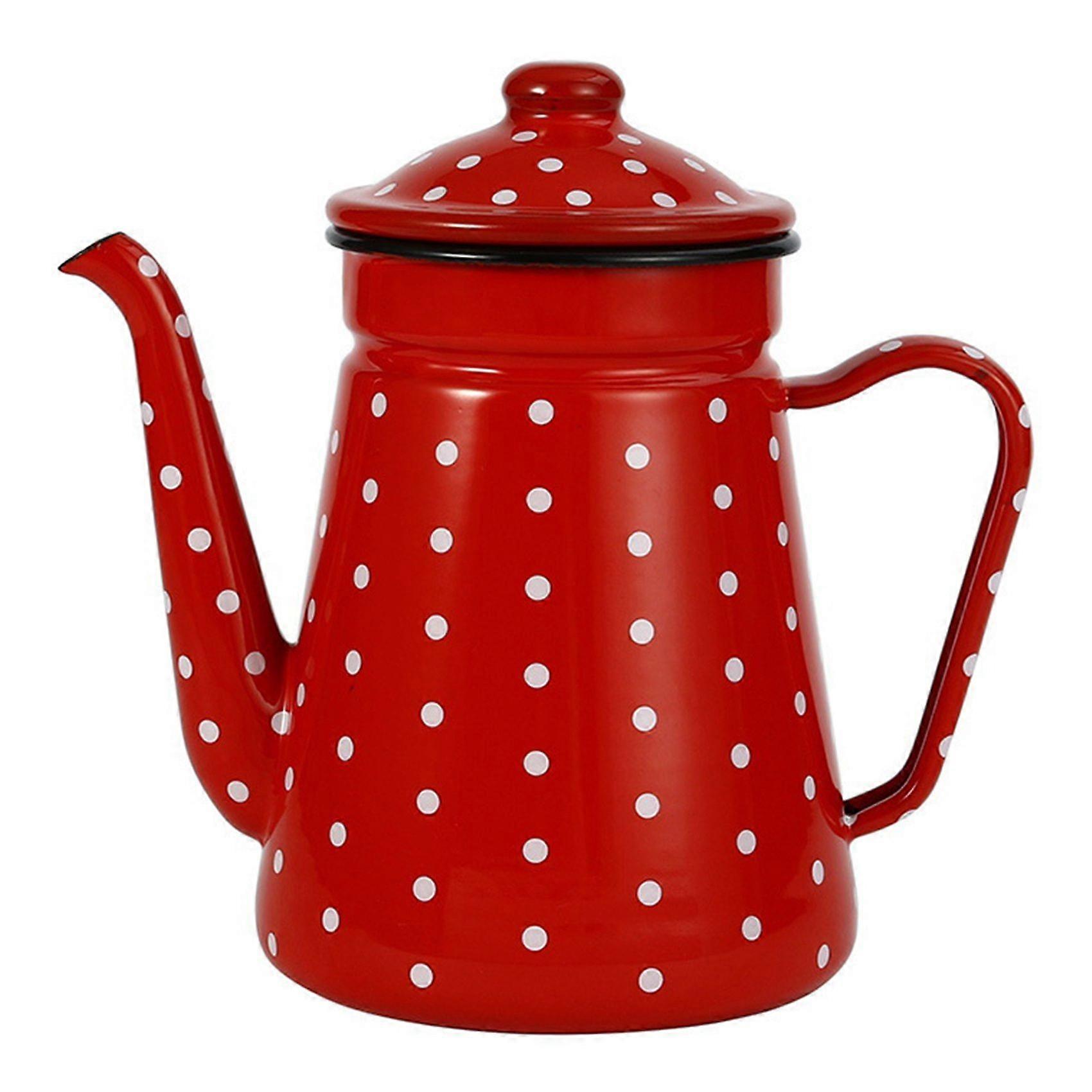 1.2L Enamel Coffee Pot Pour over Milk Water Jug Pitcher Teapot Kettle for Gas Stove and Induction Cooker A