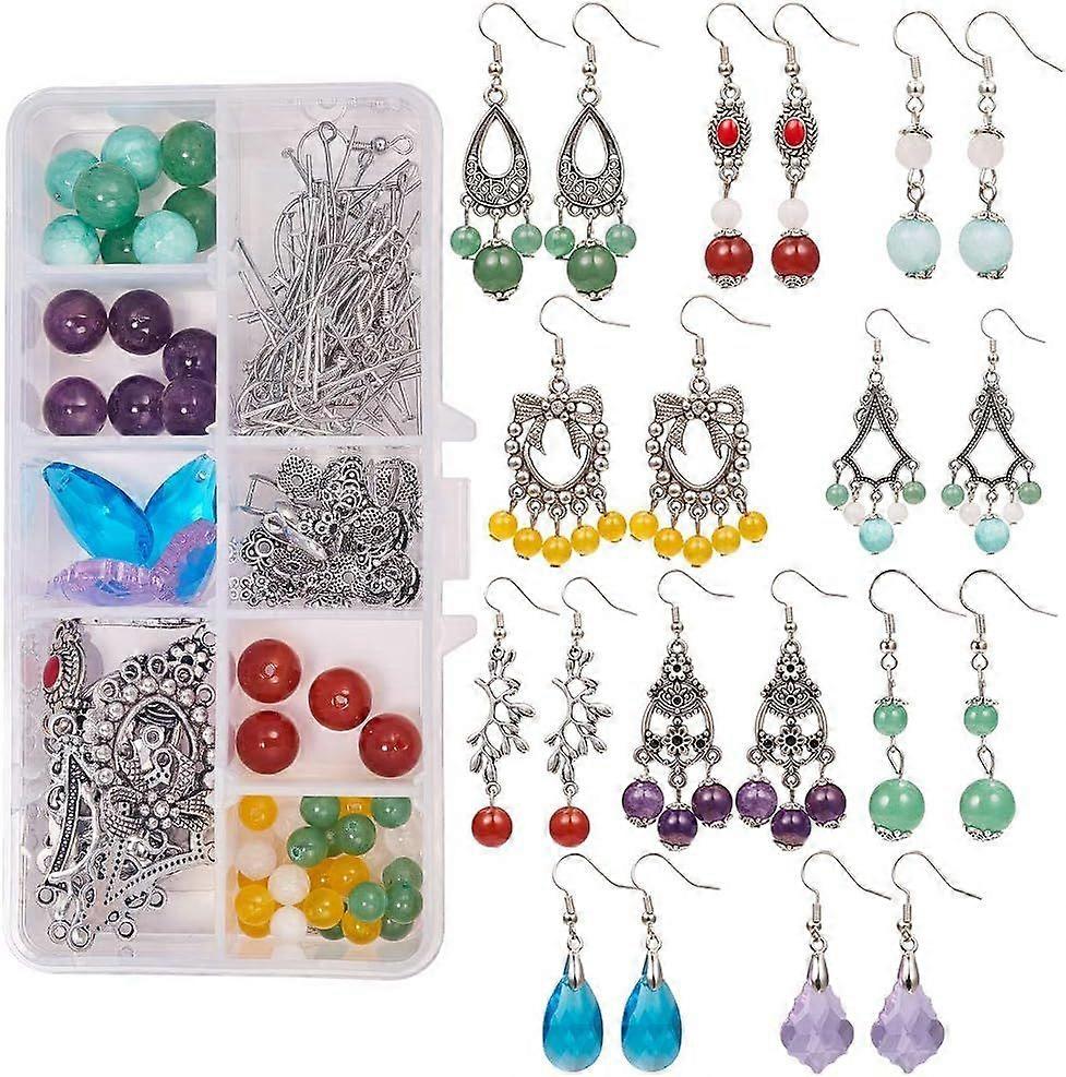 1 Box DIY 6 Pairs Chandelier Bohemian Drop Earrings Making Kits Include Shell Gemstone Drop Beads Chandelier Earring Loops Connectors Charms Earring H