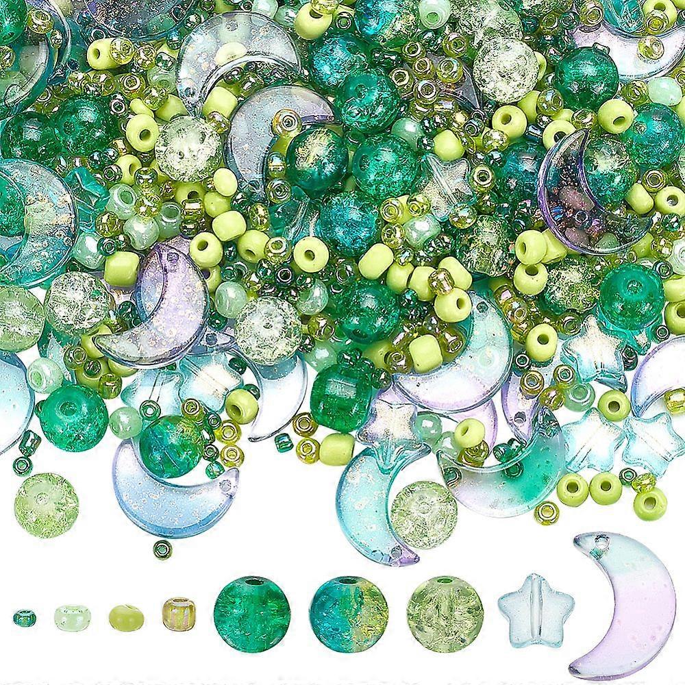 Mixed Styles Transparent Glass Beads Mixed Shapes Lime 2~15.5x2~13x2~8mm Hole: 0.8~1.6mm