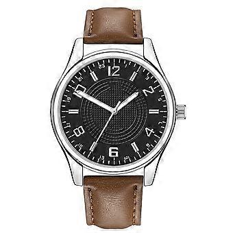 Legering horloge ronde wijzerplaat analoge weergave Quartz polshorloge (diepe koffie met zwarte wijzerplaat)