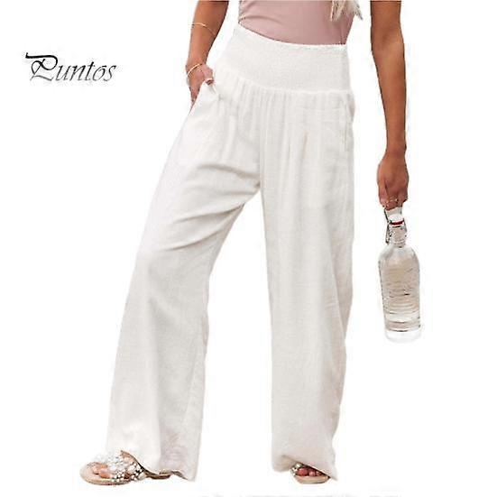 Women Summer Solid Color Pants Pocket Loose fitting Straight Pants Streetwear