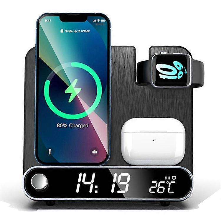 15W Wireless Charger 3 in 1 Multifunktions-Ladestation Desktop-Ladestation mit Weckerfunktion Kompatibel für iPhone