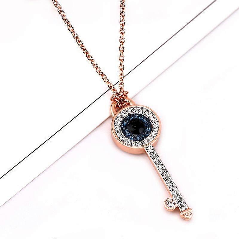 2pcs Women's Simple and Versatile Devil's Eye Rose Gold Key Clavicle Chain