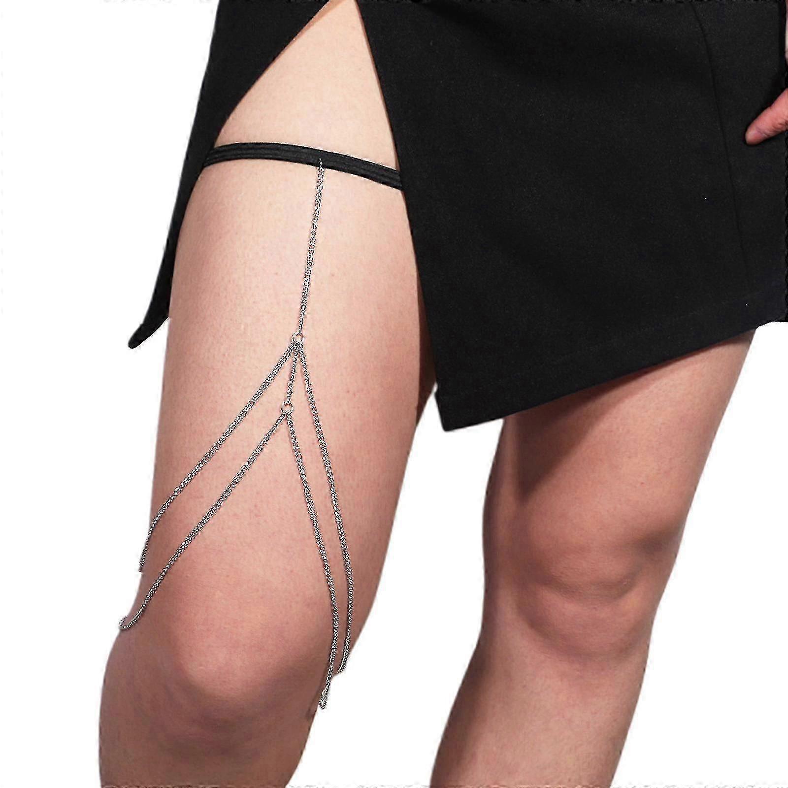 Goth Leg Chain Belt With Double Layer Tassel Thigh Chain Party Decor For Girl