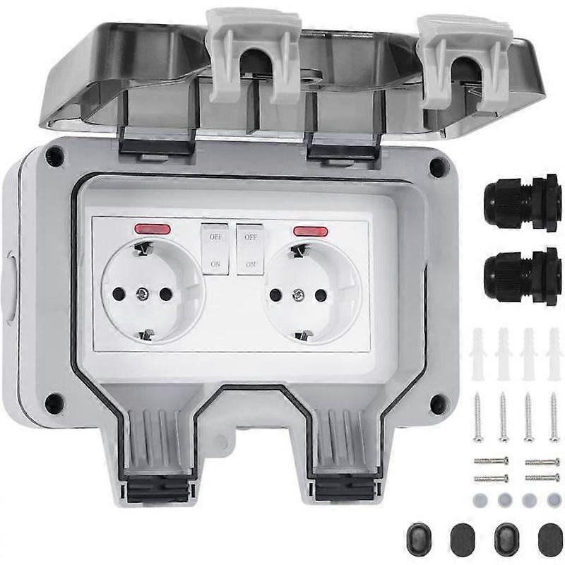 IP66 Outdoor Waterproof Socket with Switch Double Wall Outdoor Socket for Kitchen Bathroom Garage Pool and Gard