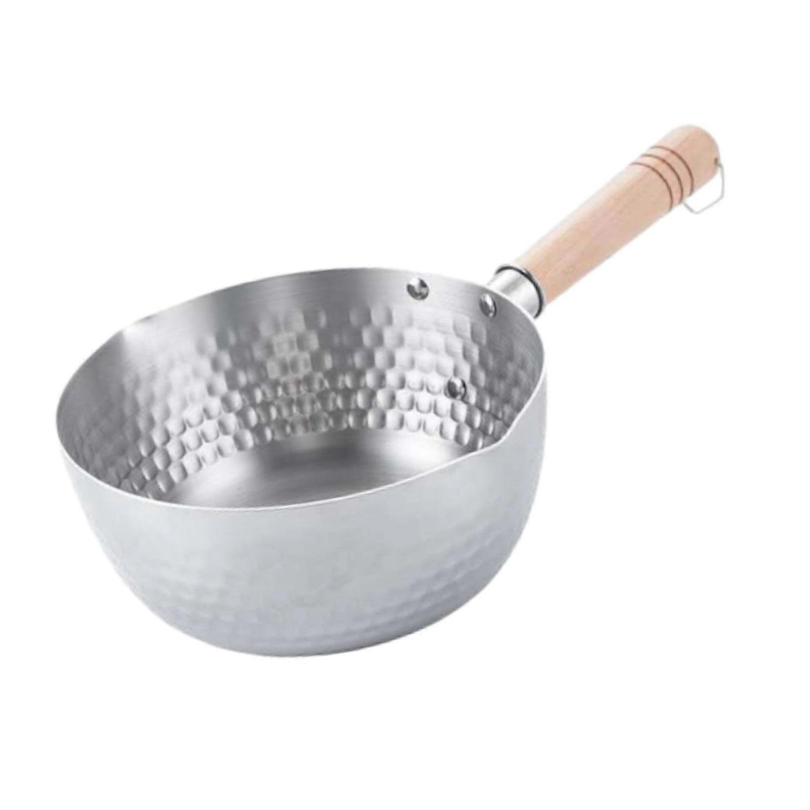 Saucepan with Wood Handle Stainless Steel Flat Pan Long Handle Easy Clean Noodle