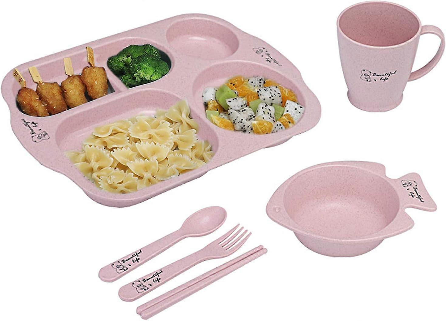 Dinnerware Set, Wheat Straw Dinnerware Set, Set of 6 Lightweight Wheat Straw Plates, with Kids Plate Bowl Cup Spoon Fork