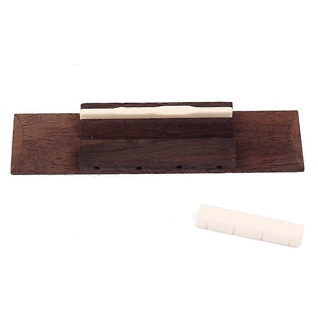 Replacement Rosewood Bridge with Beige Nut Saddle Slotted Set for 4 String