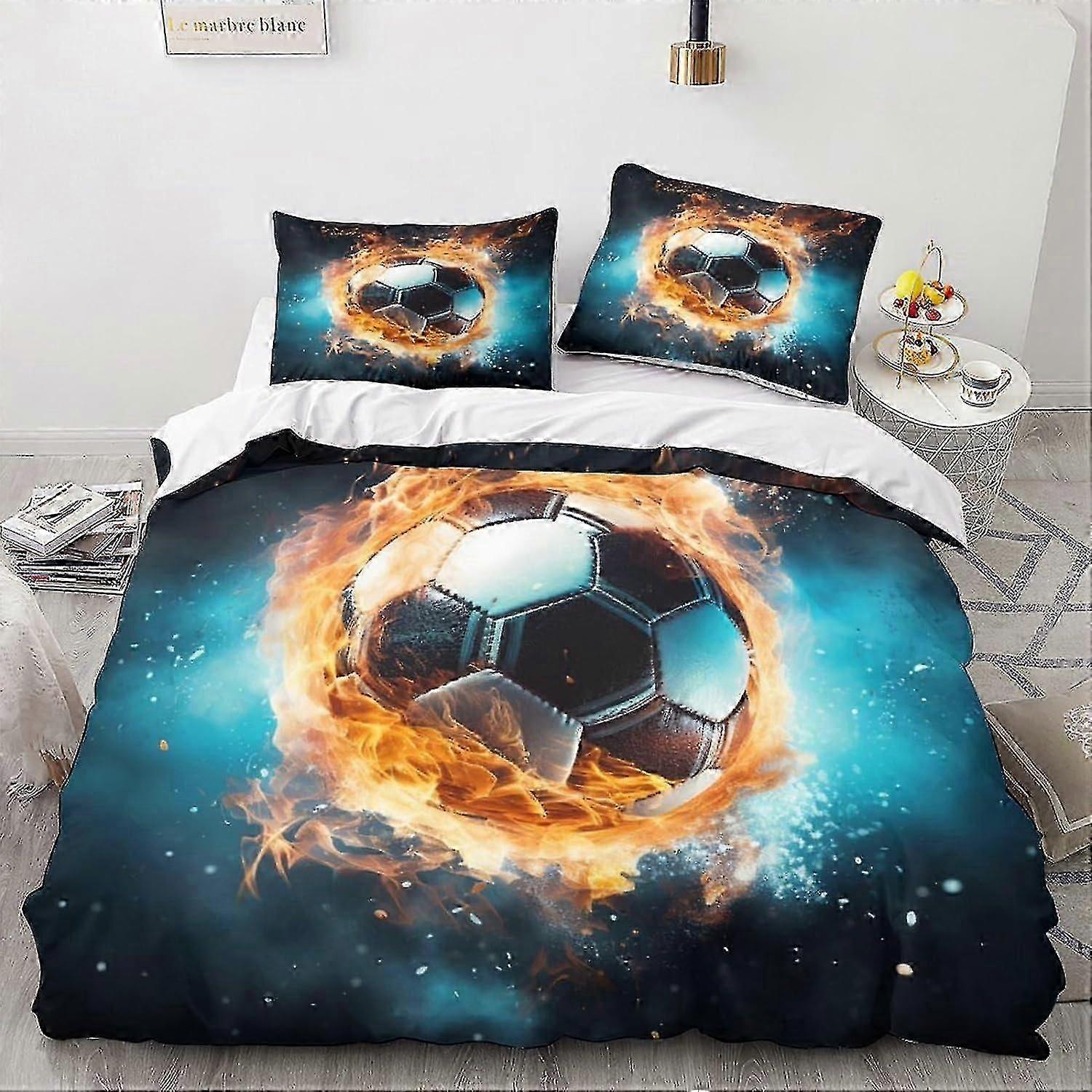 o3428 Lençóis 3 Peças Capa de Edredom de Bola de Futebol com Fronhas, Conjunto de Cama com Estampa de Futebol com Fecho de Zíper, Capa de Colcha Esportiva Lençóis King f