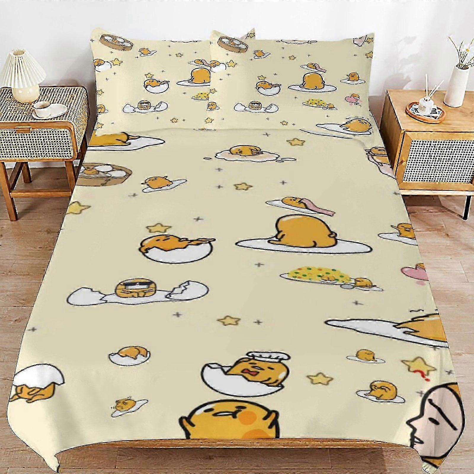 b2207 Lençóis Gudetama Capa de edredão Conjunto de cama de 3 peças 1 capa de edredão e 2 fronhas Lençóis gb2207