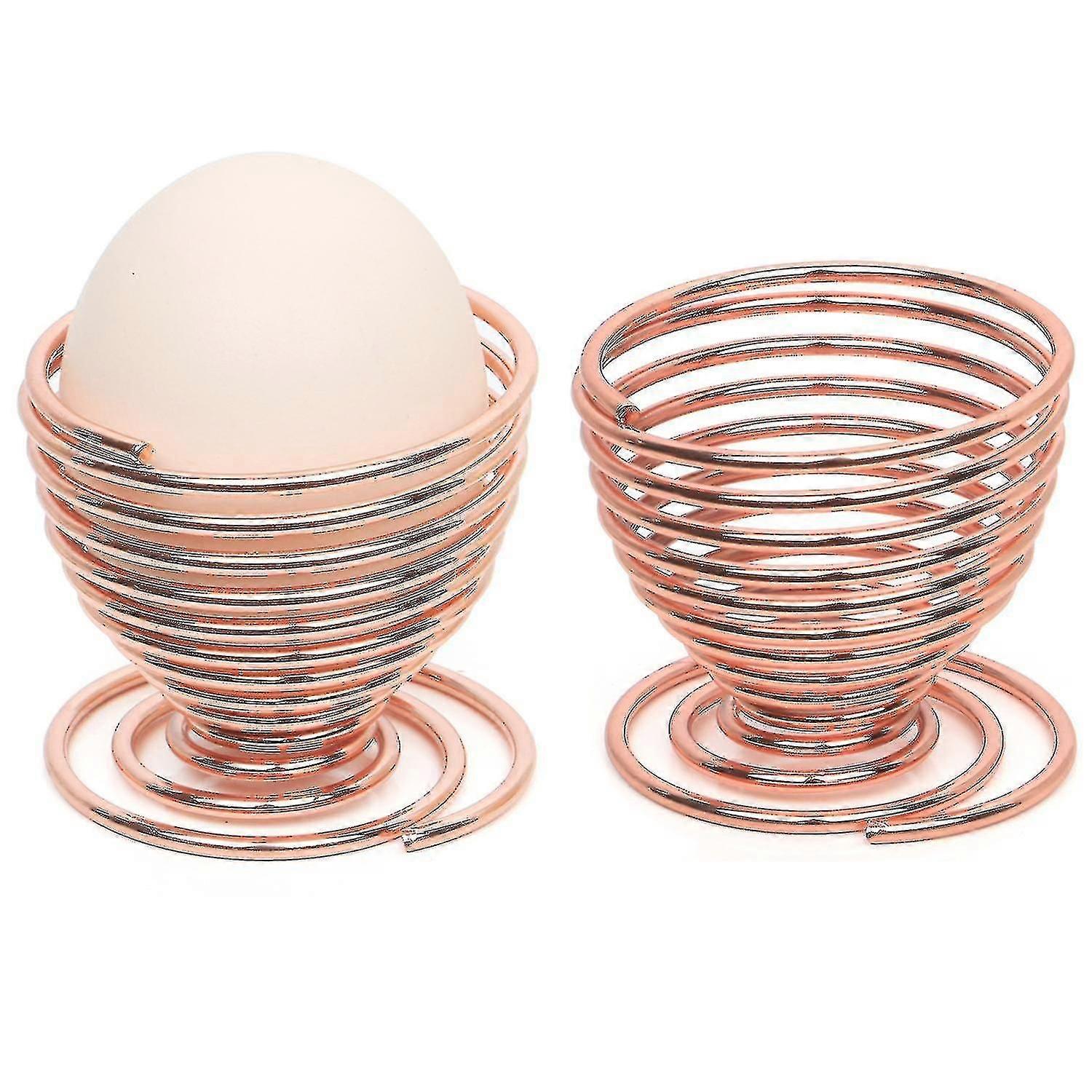 2 X Rose Gold Steel Wire Spiral Spring Egg Cups