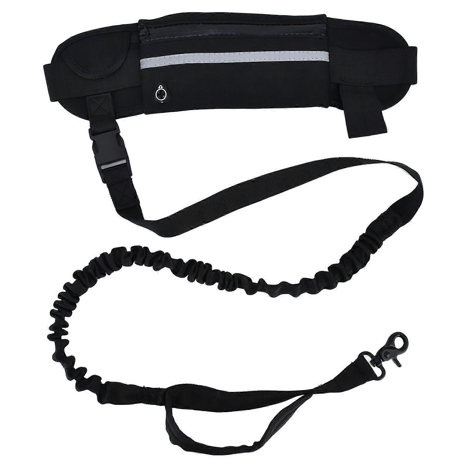 Sports Belt Bag Leash Set Reflective Elastic Explosion Proof Dog Running Traction Rope for Walking RunningBlack