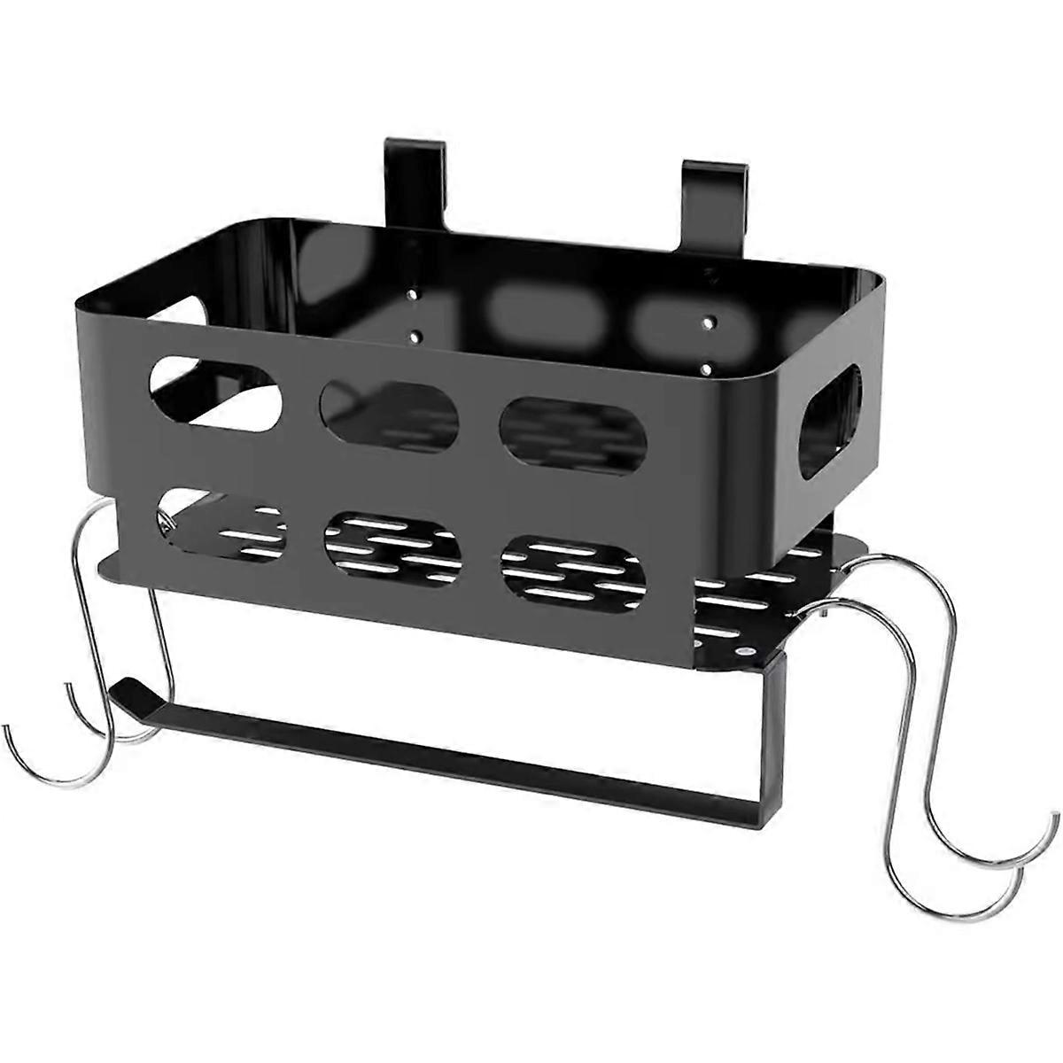 Storage Bin with 4 Hooks and Paper Towel Holder for