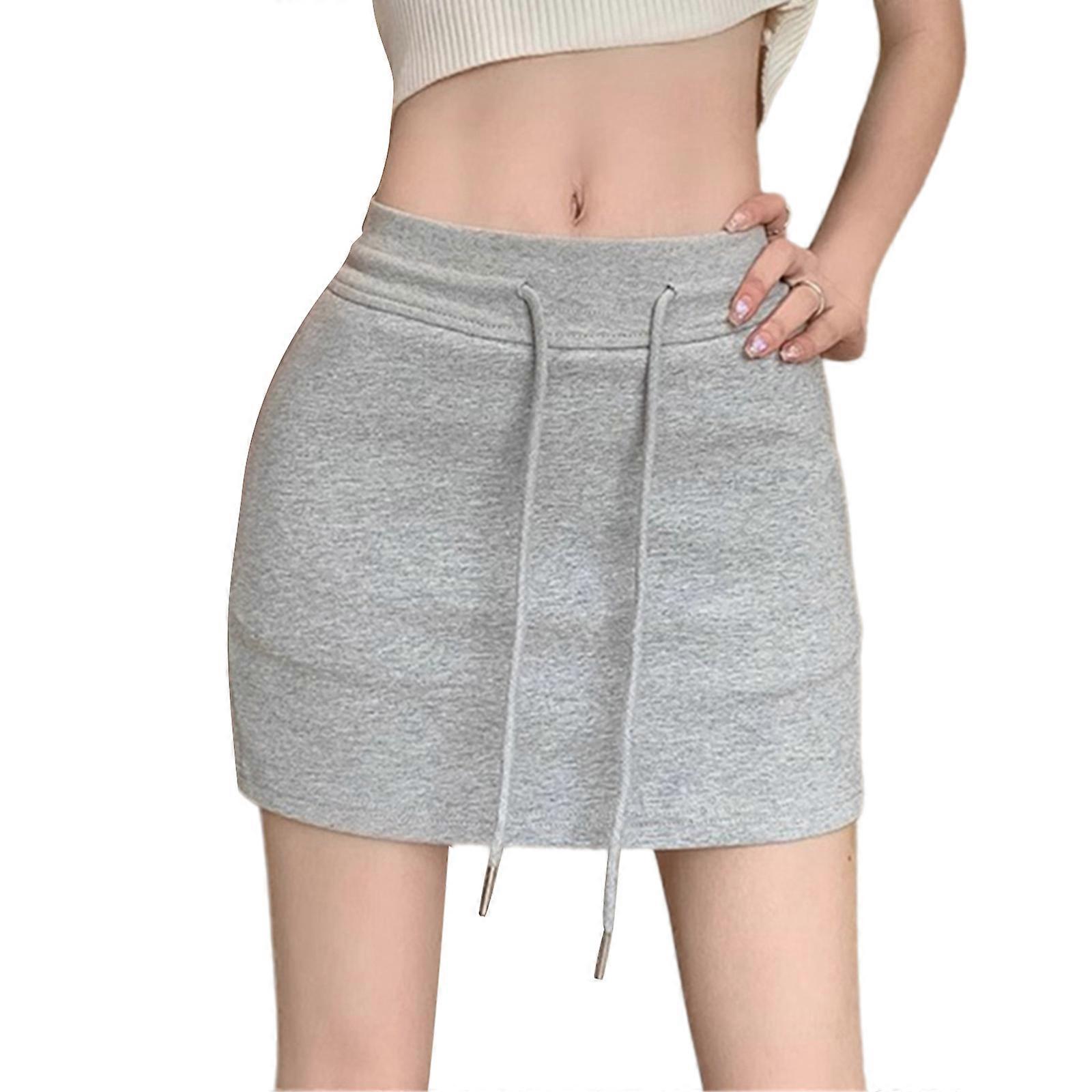 Ladies Exercise Skirt with Pockets Adjustable Drawstring Waist Bodycon A Line Short Skirts for Running Yoga and Leisure Gray XL