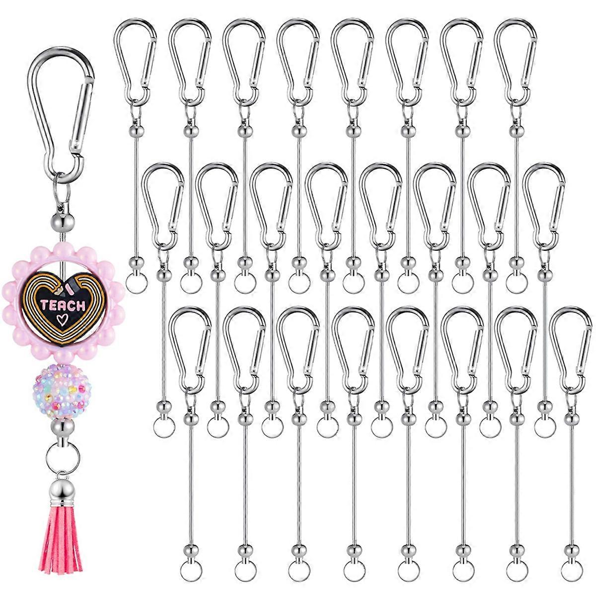 24 Pieces Beadable Keychain Bars Bulk DIY Blank Keychain Bar