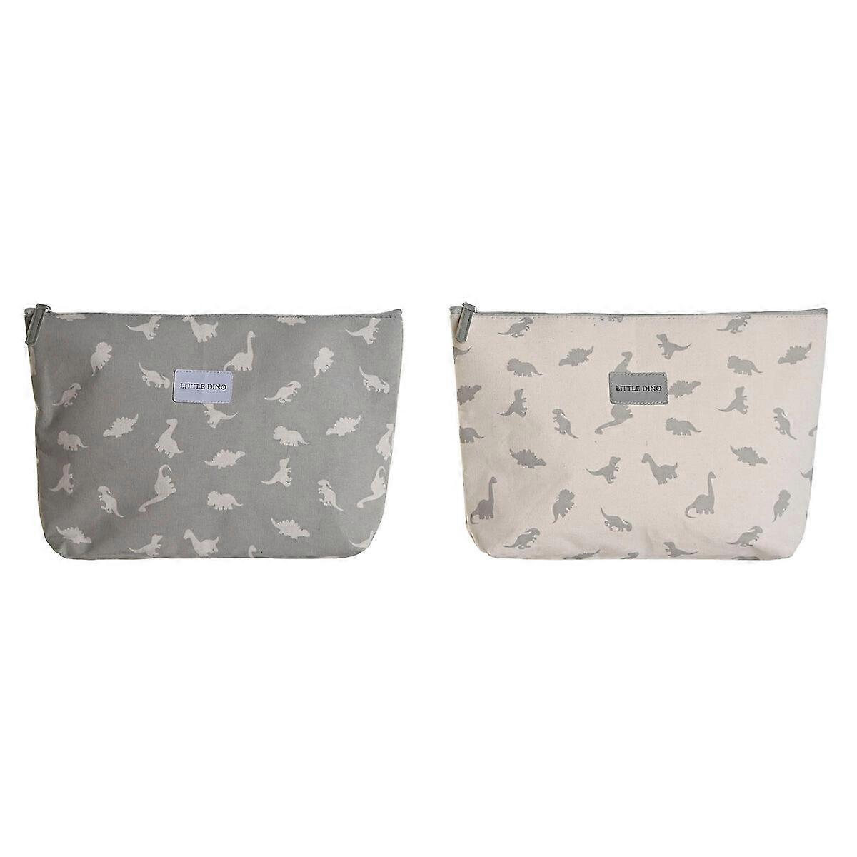 Travel Vanity Case DKD Home Decor White Grey Cotton 33 x 8 x 21 cm (2 Units)