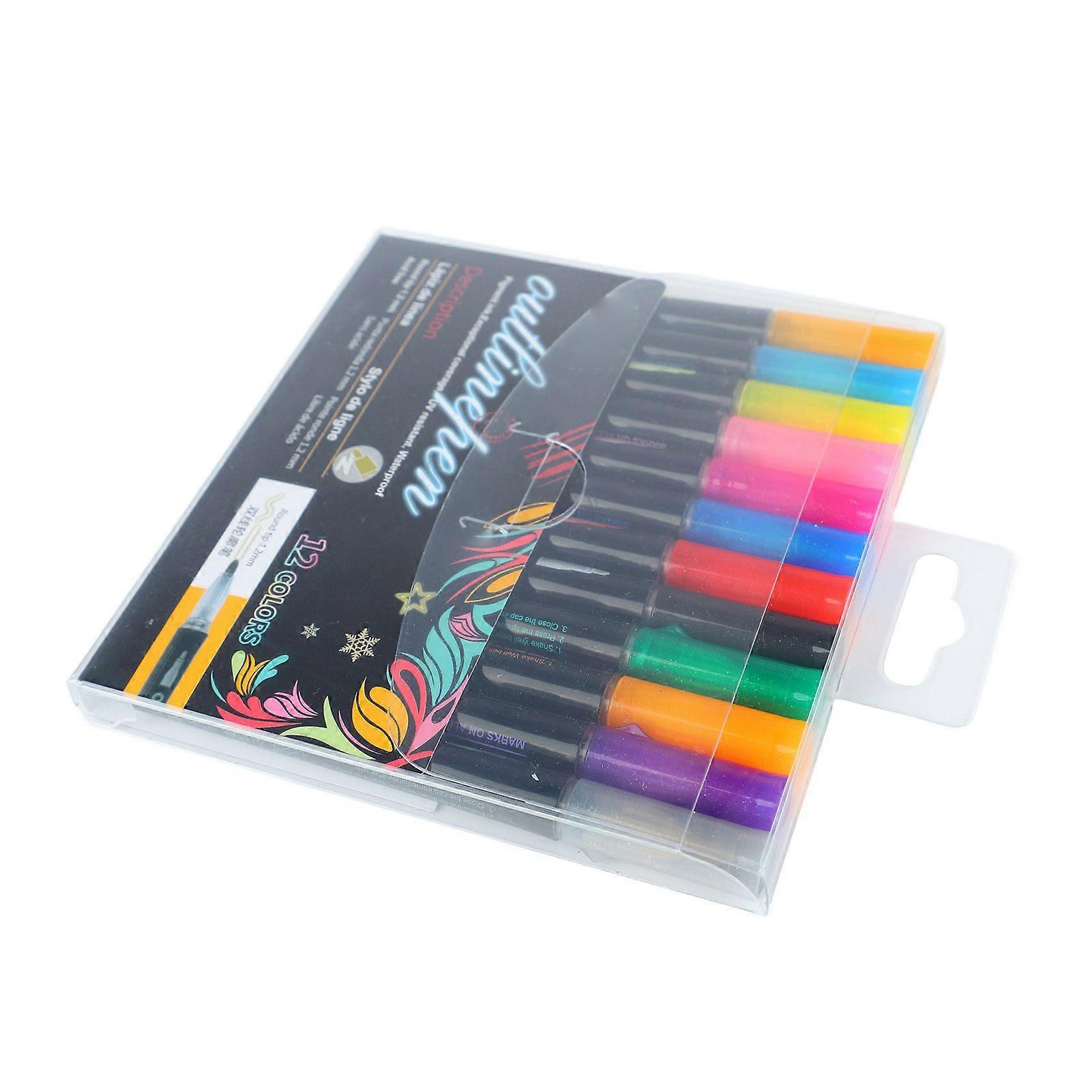 12Pcs Highlighter Assorted Colors Round Fiber Nib Quick Drying Press to Use Note Taking Pen for School Office Art