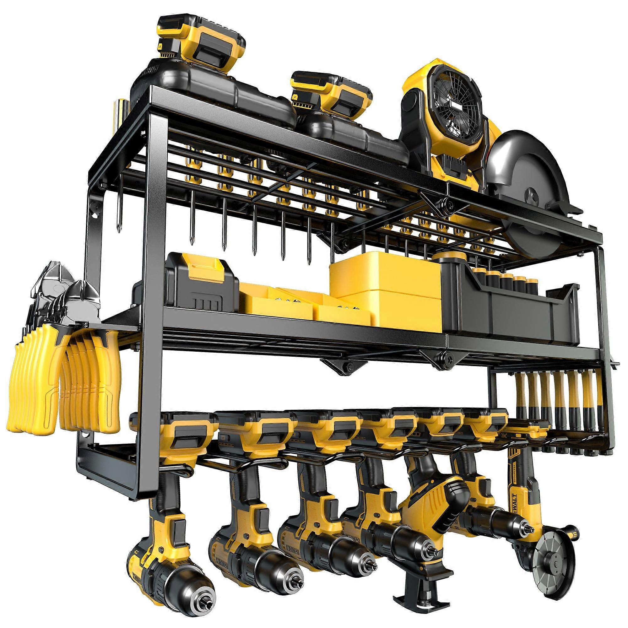 Power Tool Organizer with 7 Drill Holder, Heavy Duty Metal Shelf for Cordless Tools, Garage Desktop Storage Utility Rack