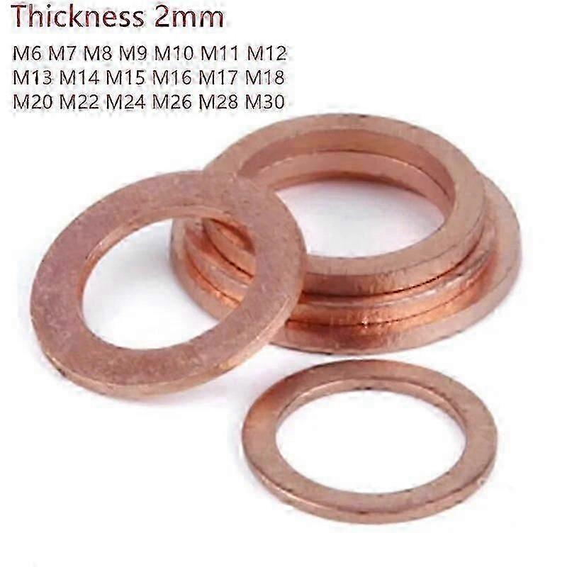 10pcs M6-M20 2mm Solid Copper Washer Shim Flat Ring Gasket Seal Plain Washers hk