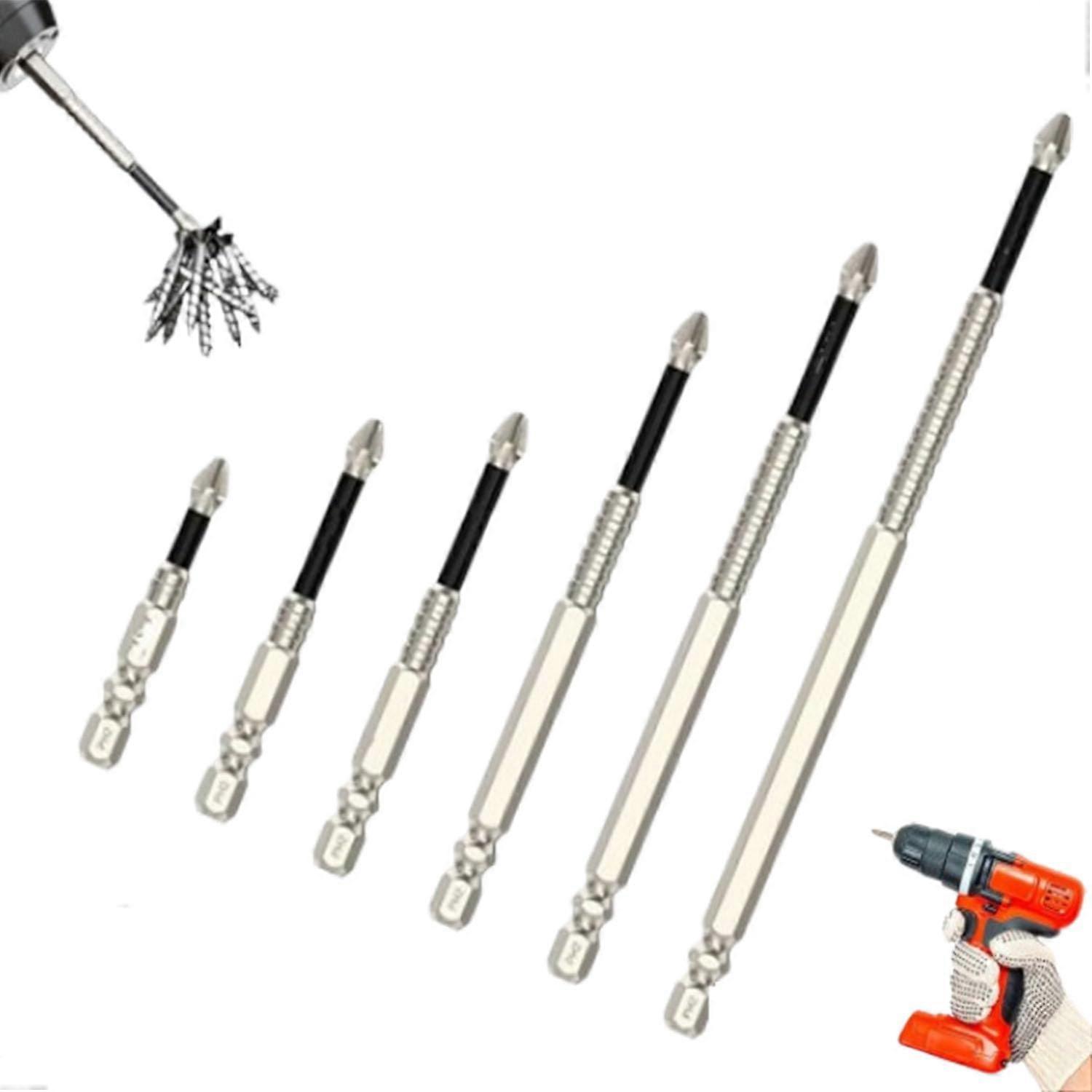 HighMagnetic Screwdriver Drill Bit Set, Alloy Steel Anti-Slip Bits For Electronics, 25-150mm, 6pc