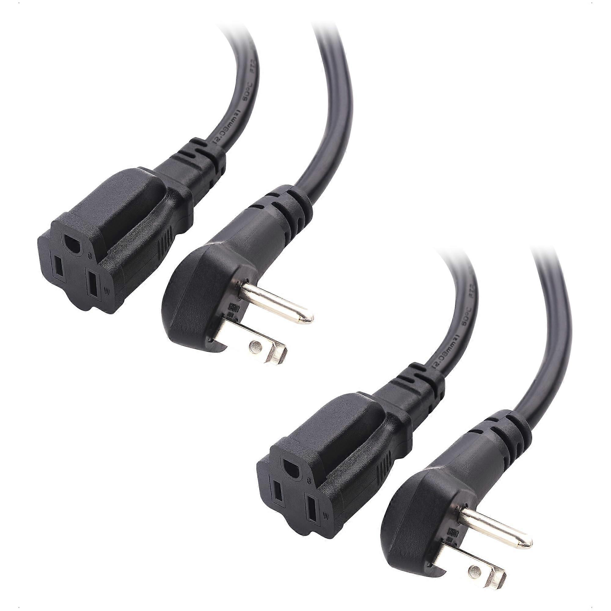 14AWG 15A Heavy Duty Power Extension Cord 2-Pack 6 ft Low Profile Plug Black ETL Listed NEMA 5-15P to 5-15R