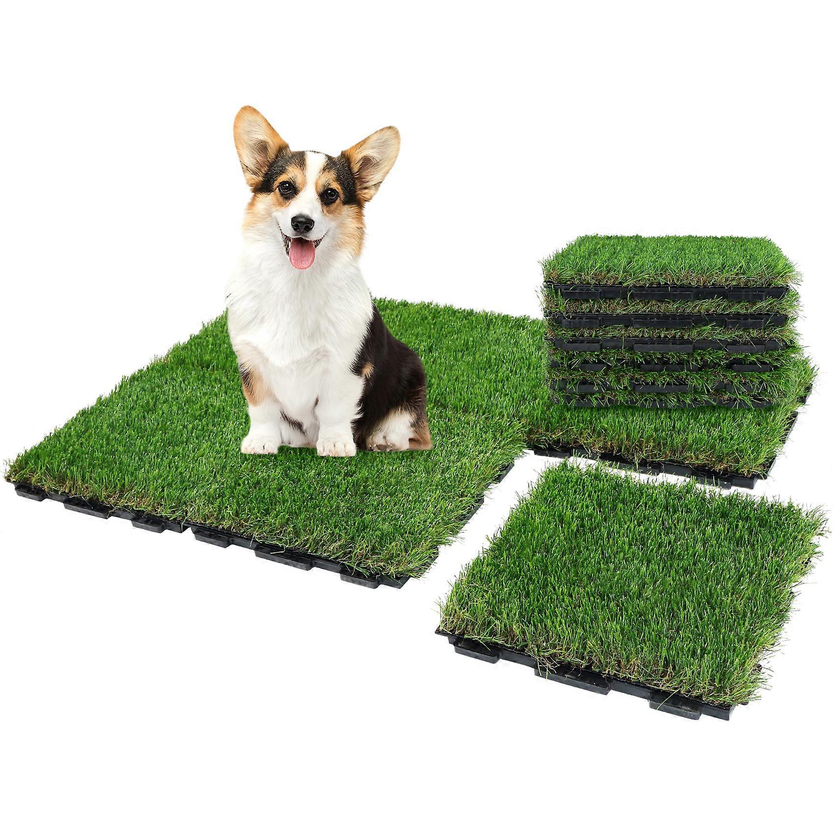 Interlocking Fake Grass Tiles for Dogs - Square Artificial Grass Mats with Drainage for Indoor and Outdoor Use, 6 Pack