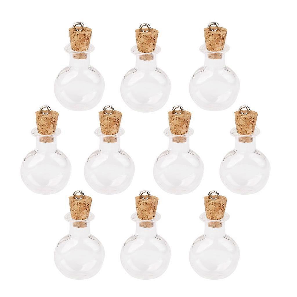 Bulk 10Pcs Small Empty Round Flat Cork Glass Wish Bottles Vials Jars Clear