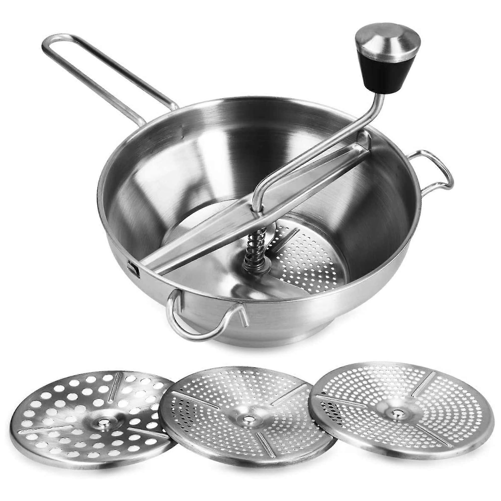Colino in acciaio inox con 3 inserti per setaccio - Macina per zuppe, marmellate, pappe per bambini, salse - 3 inserti per setaccio - Pressa per mulino