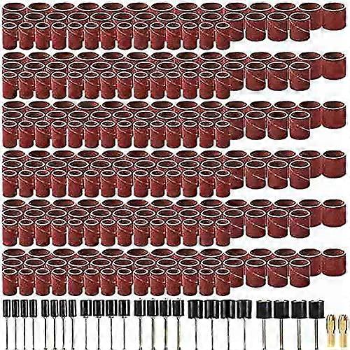 458Pcs Sanding Drums Kit Grinding Tool for Drum Polishing Machine with432Pcs Sanding Band Sleeves 24Pcs Drum Mandrels, Reddish Brown