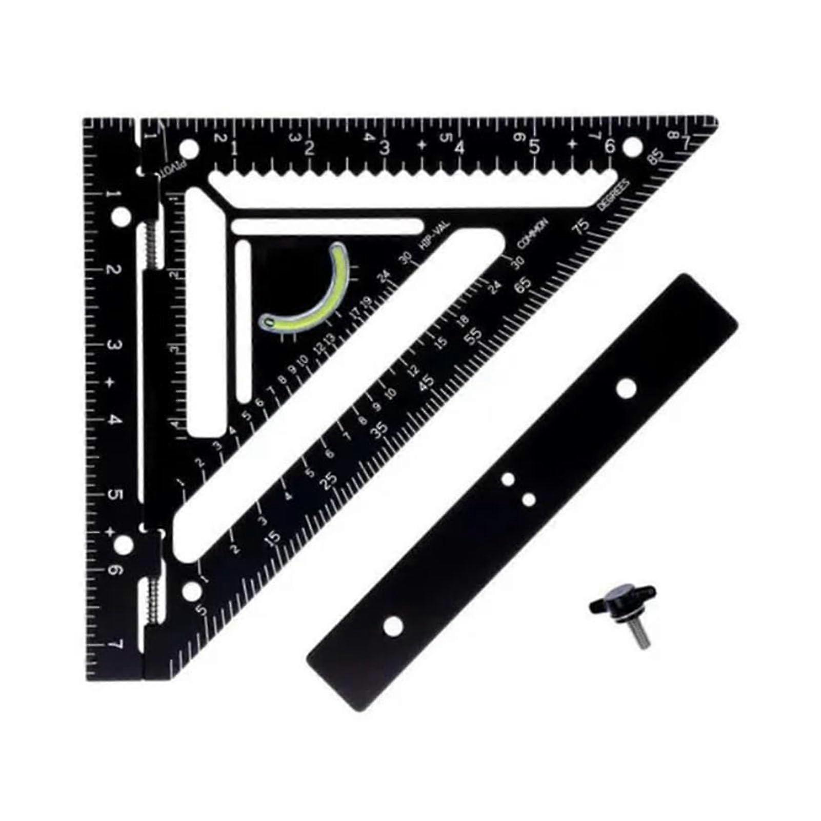 Aluminum Alloy Rafter Square Carpenter Measuring Layout Tool, Metal Triangle Ruler Protractor for Woodworking and Carpentry,Black