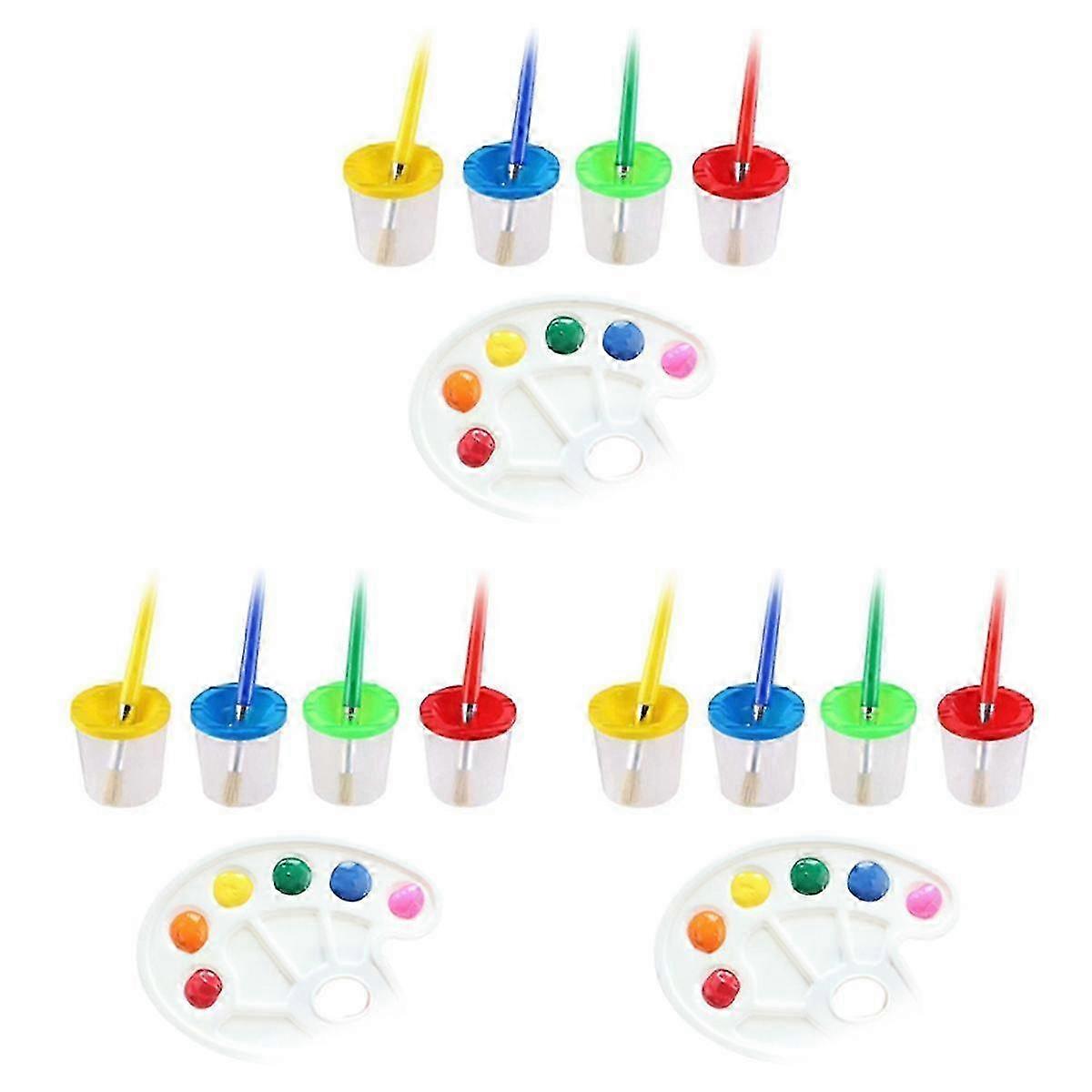 27 Pcs No Spill Paint Cups Set with Paint Brushes and Paint Tray Palette, Paint Cups with Lids for