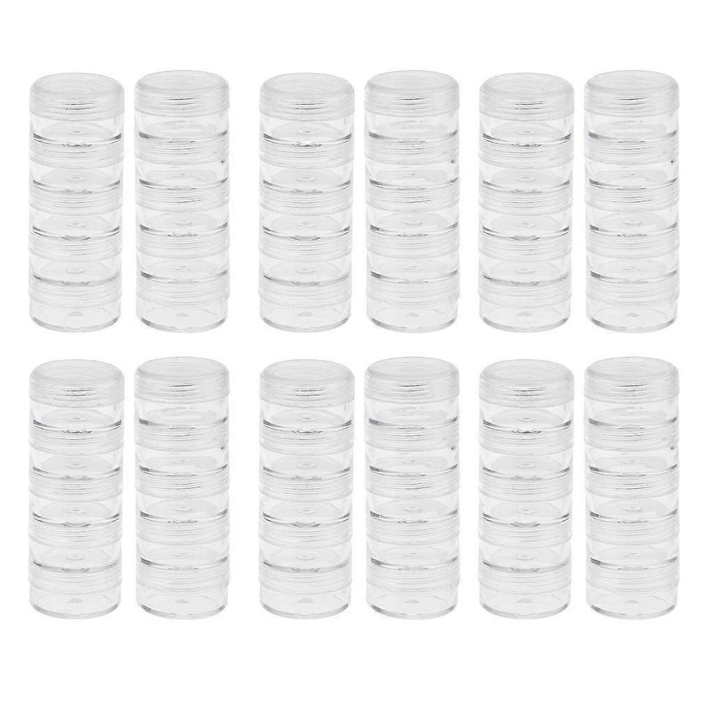 6Set Round Plastic 5Stackable Beads Box Pill Jar Organizer for Gemstone Display