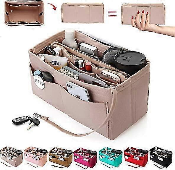Purse Organizer Insert, Felt Tote Organizer Insert With Metal Zipper,  Handbag, Beige Large