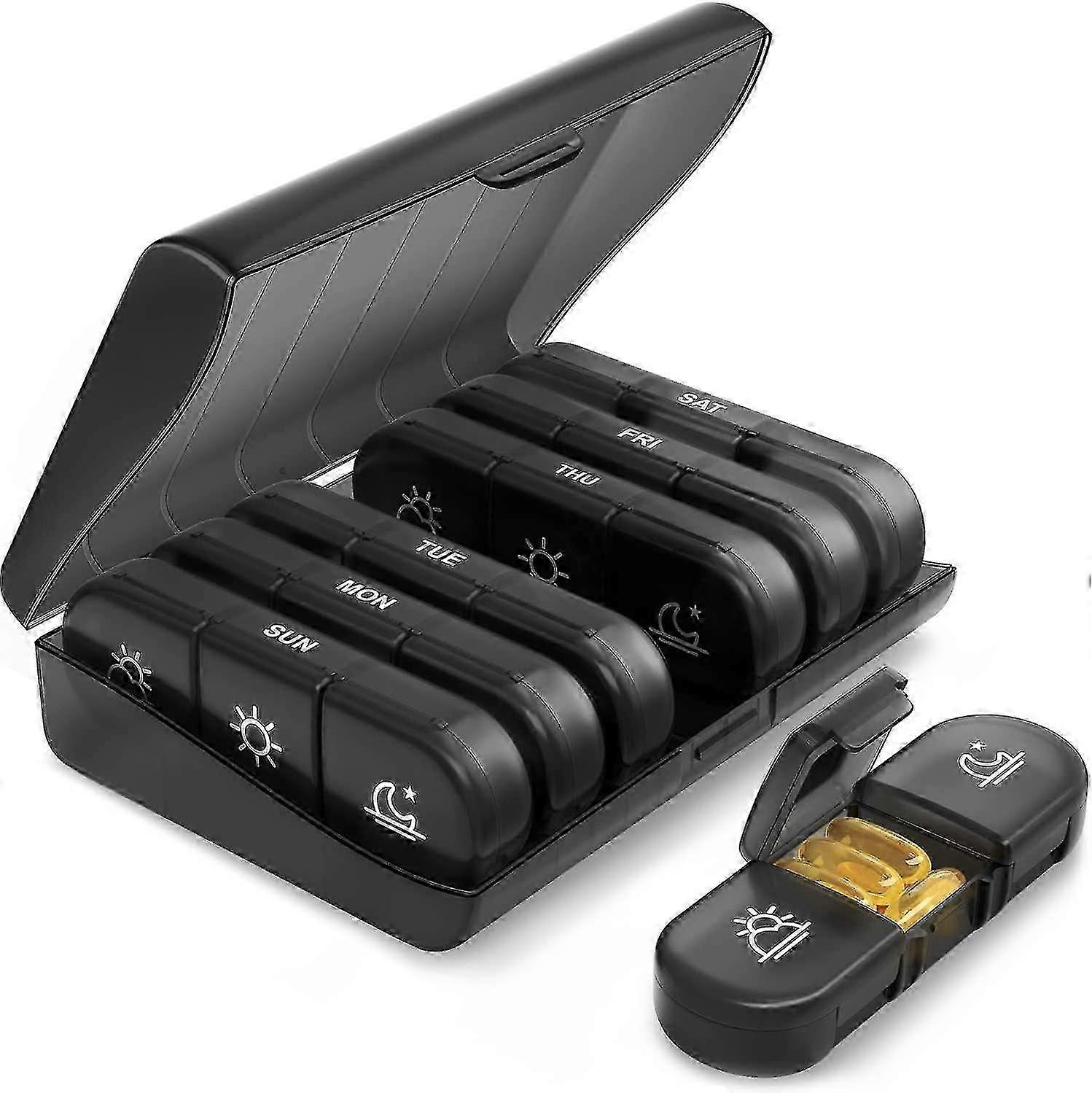 Pill Organizer 3 Times A Day, Portable Travel Pill Box 7 Day (black)