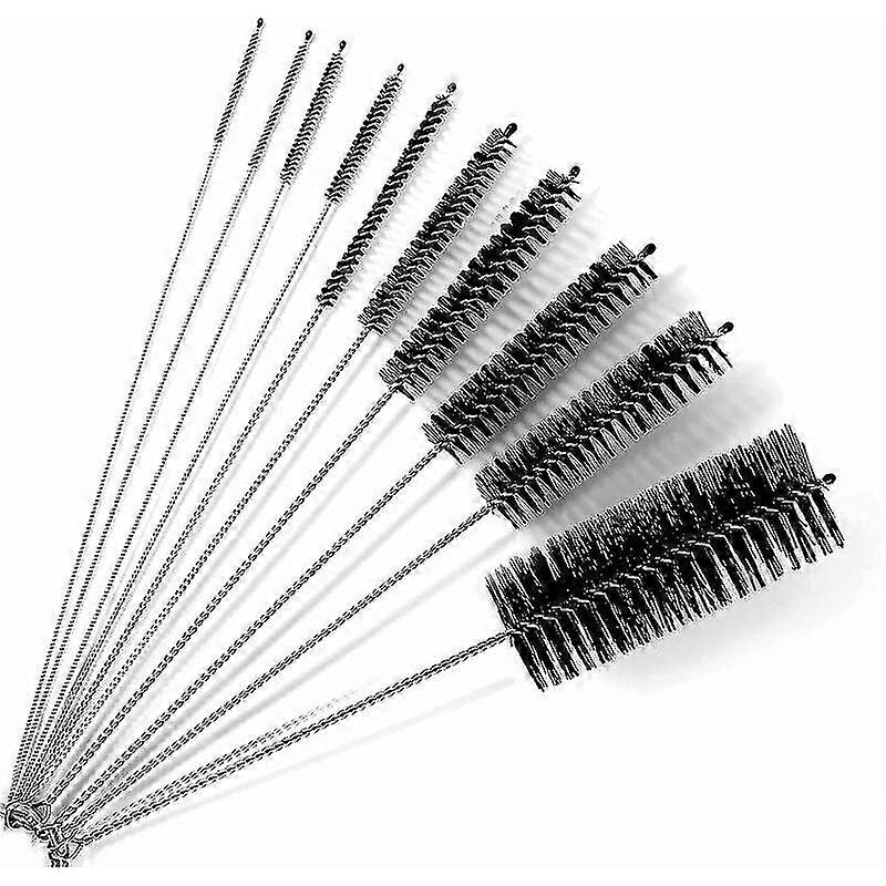10-Piece Cleaning Brush Set for Narrow Containers & Small Corners - Straw Brush, Kettle, Teapot, Keyboard Cleaner (Black)