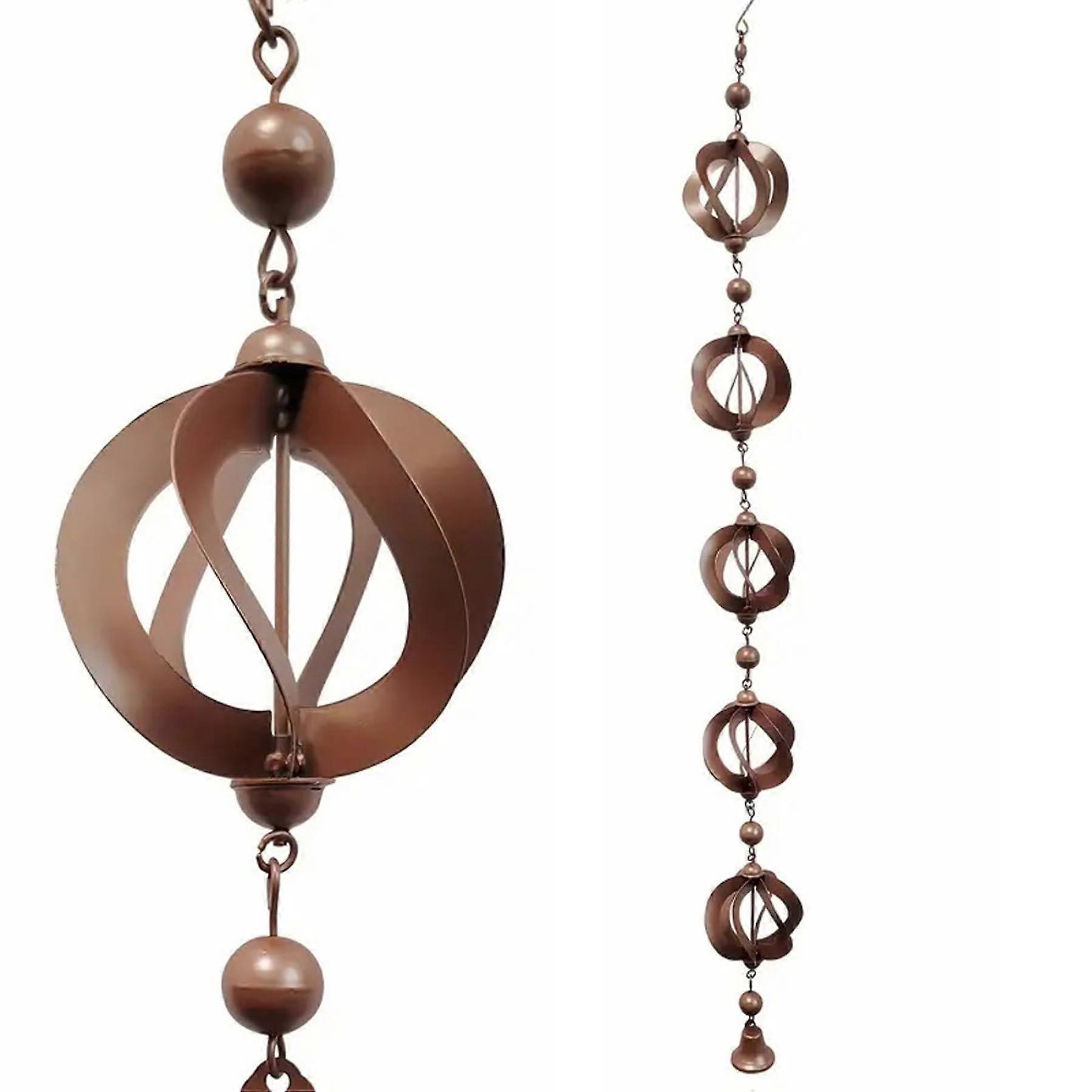 Rotating rain catcher chain with bell retro wind chimes for window garden