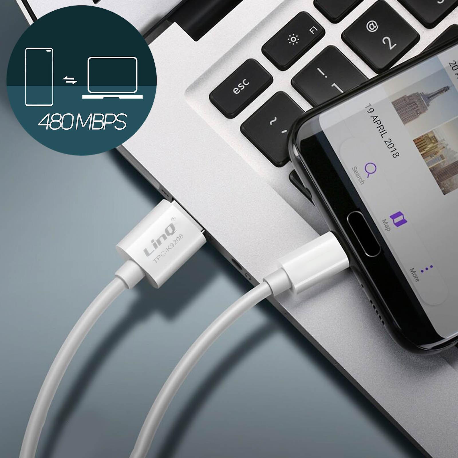 Câble USB Vers USB-C LinQ 5A Charge Rapide - 1.2m Blanc - Neuf