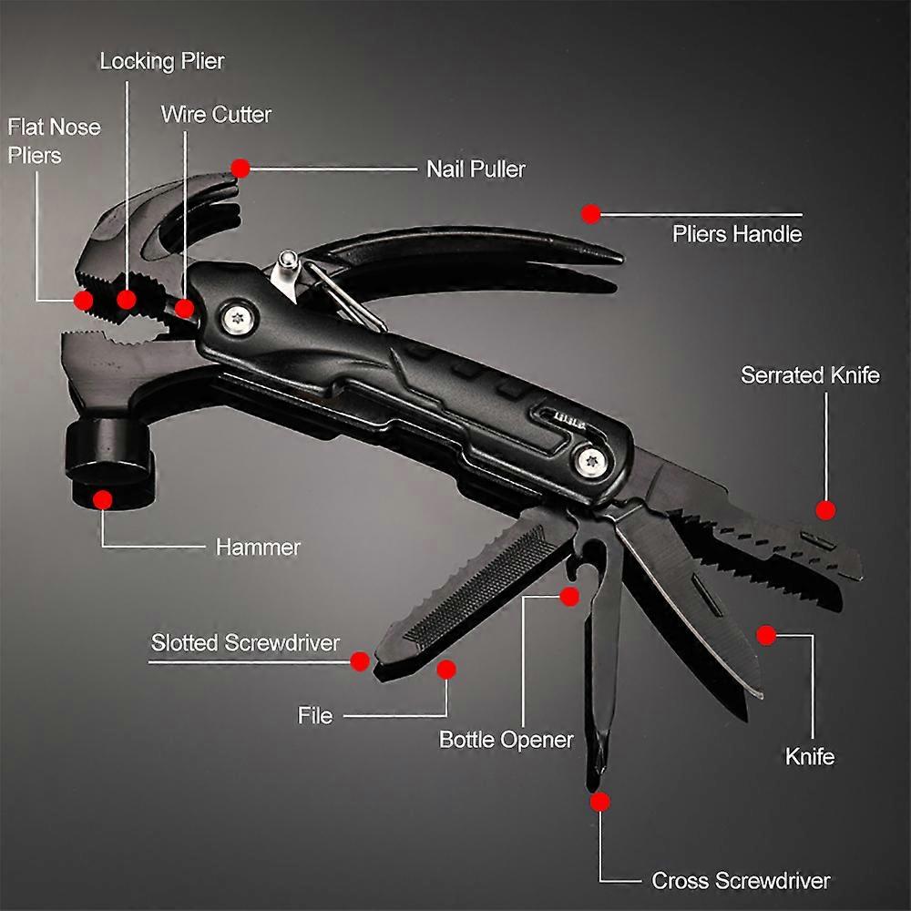 Multi-functional Carbon Steel Multi-Tool Hammer Camping Gear Survival Tool with Safety Lock for Camping Hiking