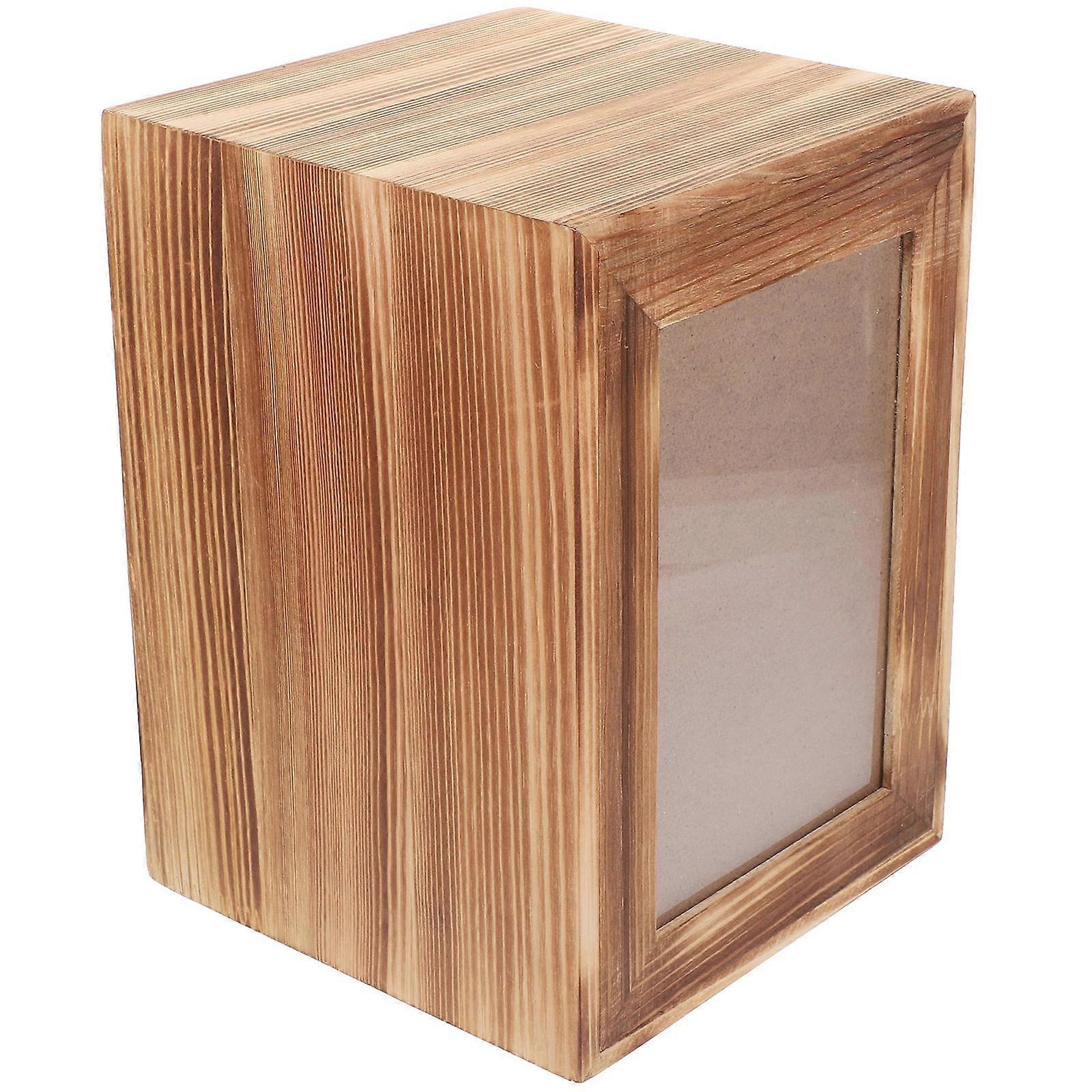 Compact Pet Ashes Urn, Wooden Case with Photo Display Capability