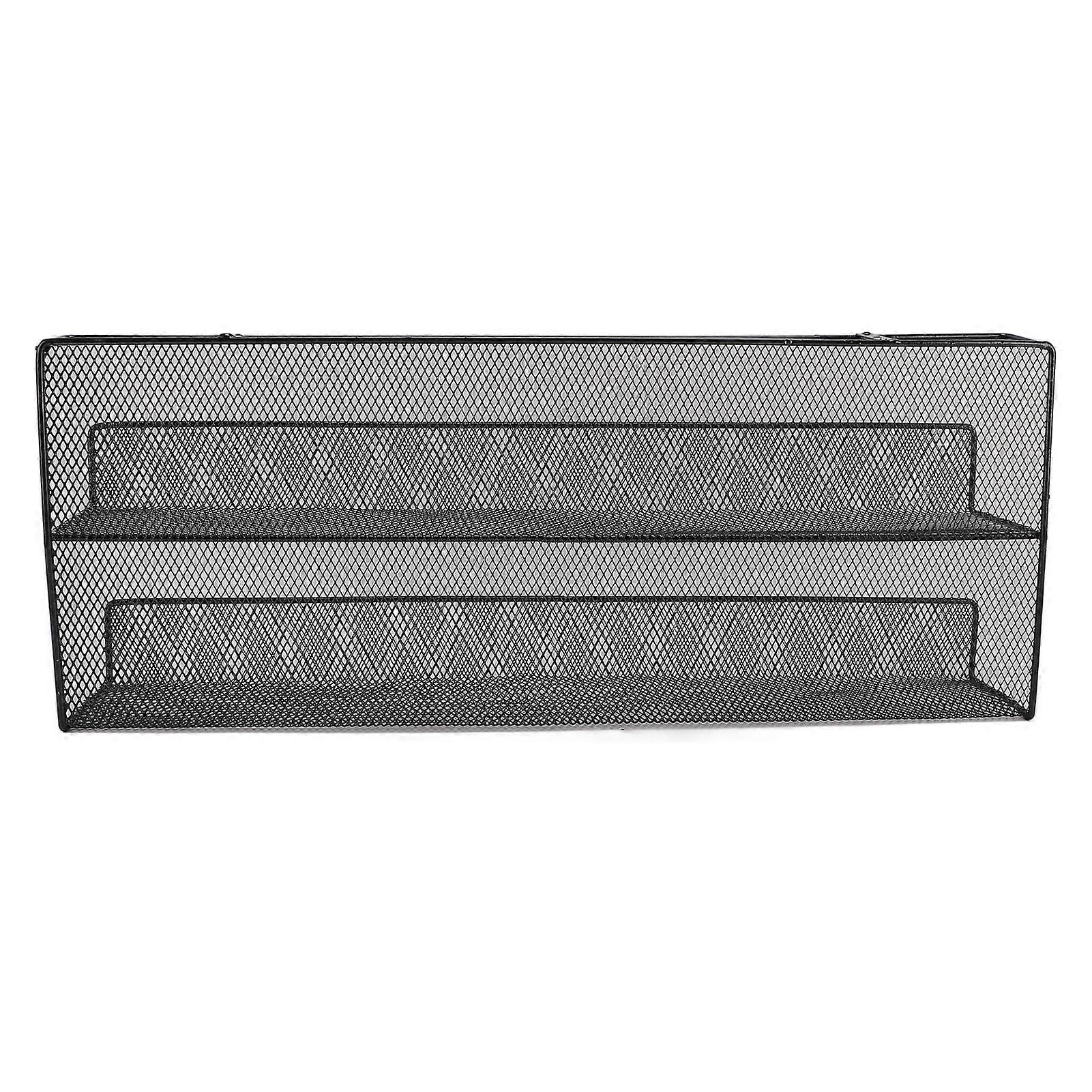 Under Desk Storage Basket Iron Double Layer Under Desk Power Strip Cable Management Storage Shelf for Home Office Black L