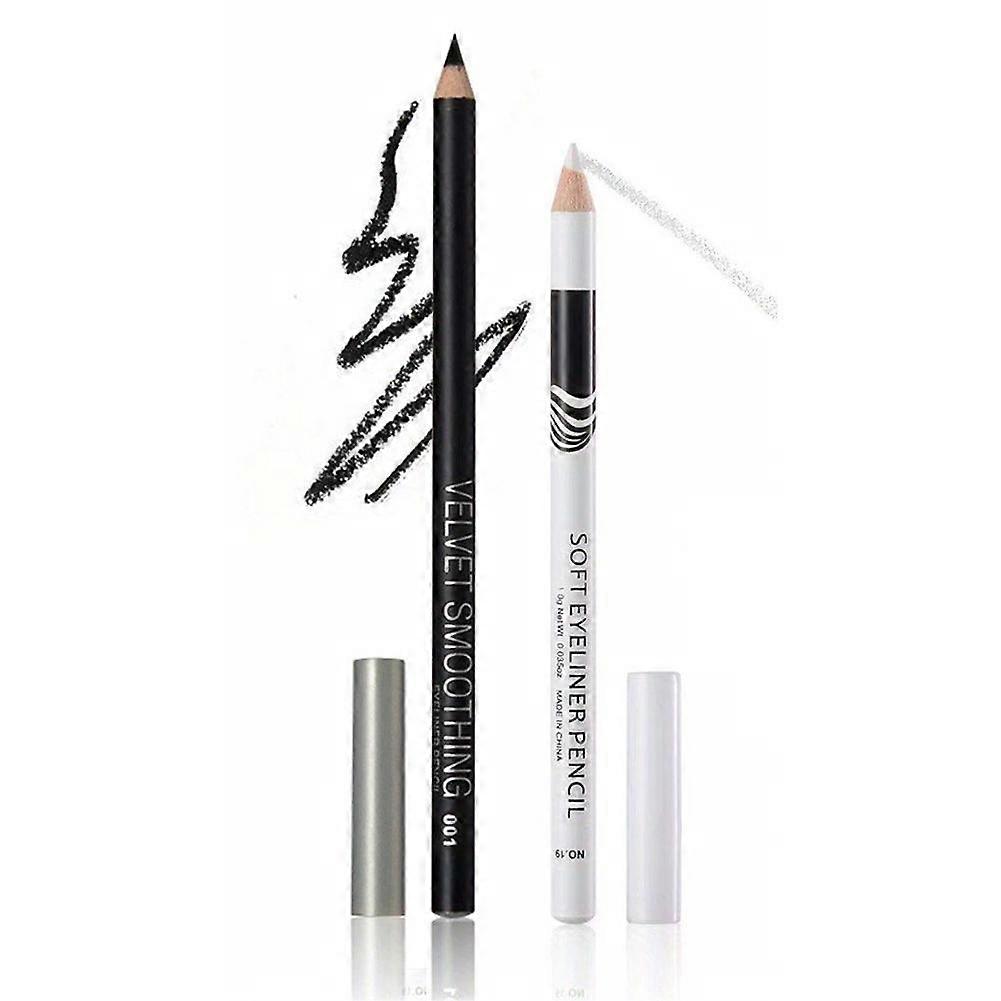 2pcs White and Black Eyeliner Pencil Waterproof Dual Use Eye Makeup Hard Eyebrow Pencil Long Lasting Smudge-Proof