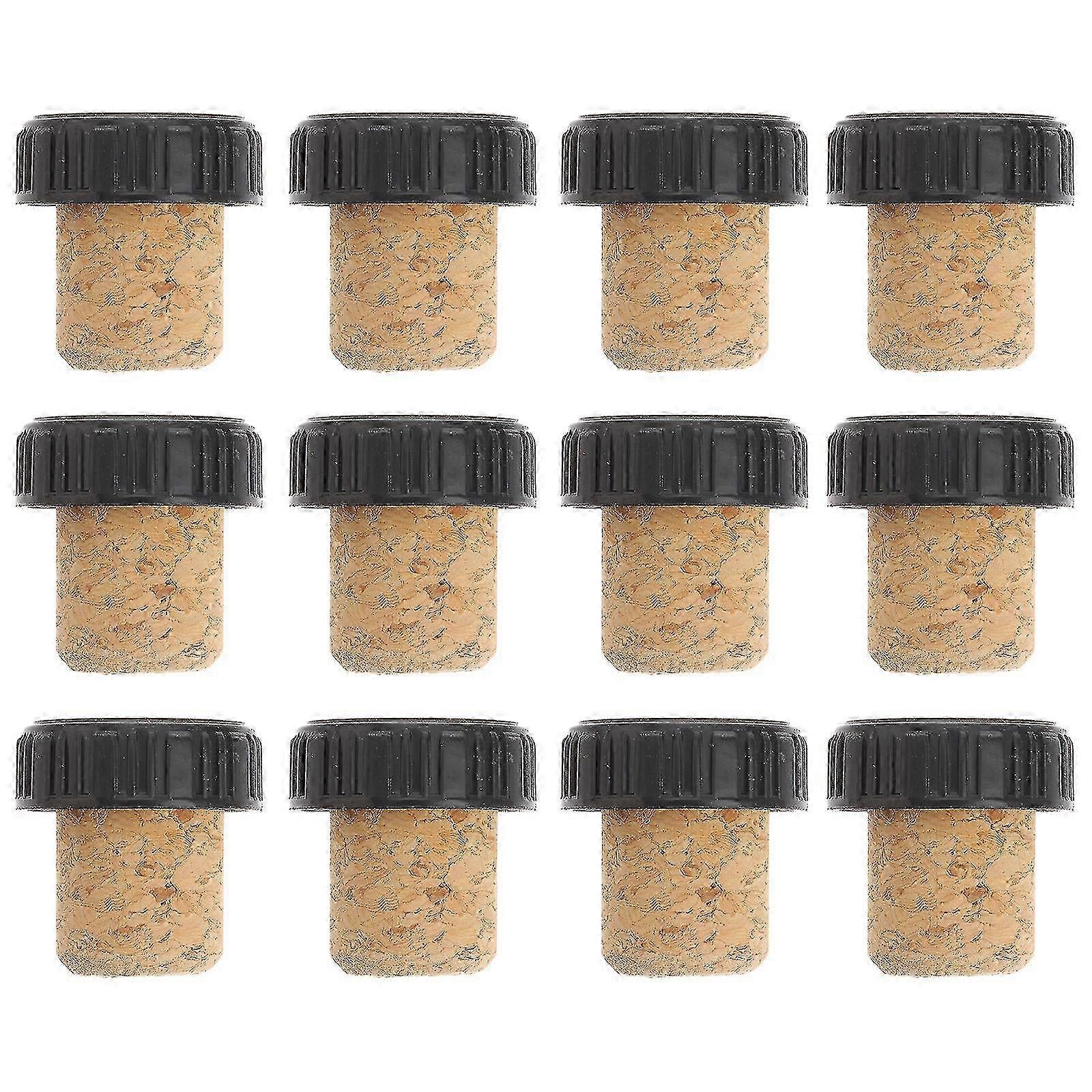 12pcsワインコルクストッパー、フルーツワインシーリングプラグ、ガラスストッパー(TY-3X2.7X2.7CM、ログカラー)