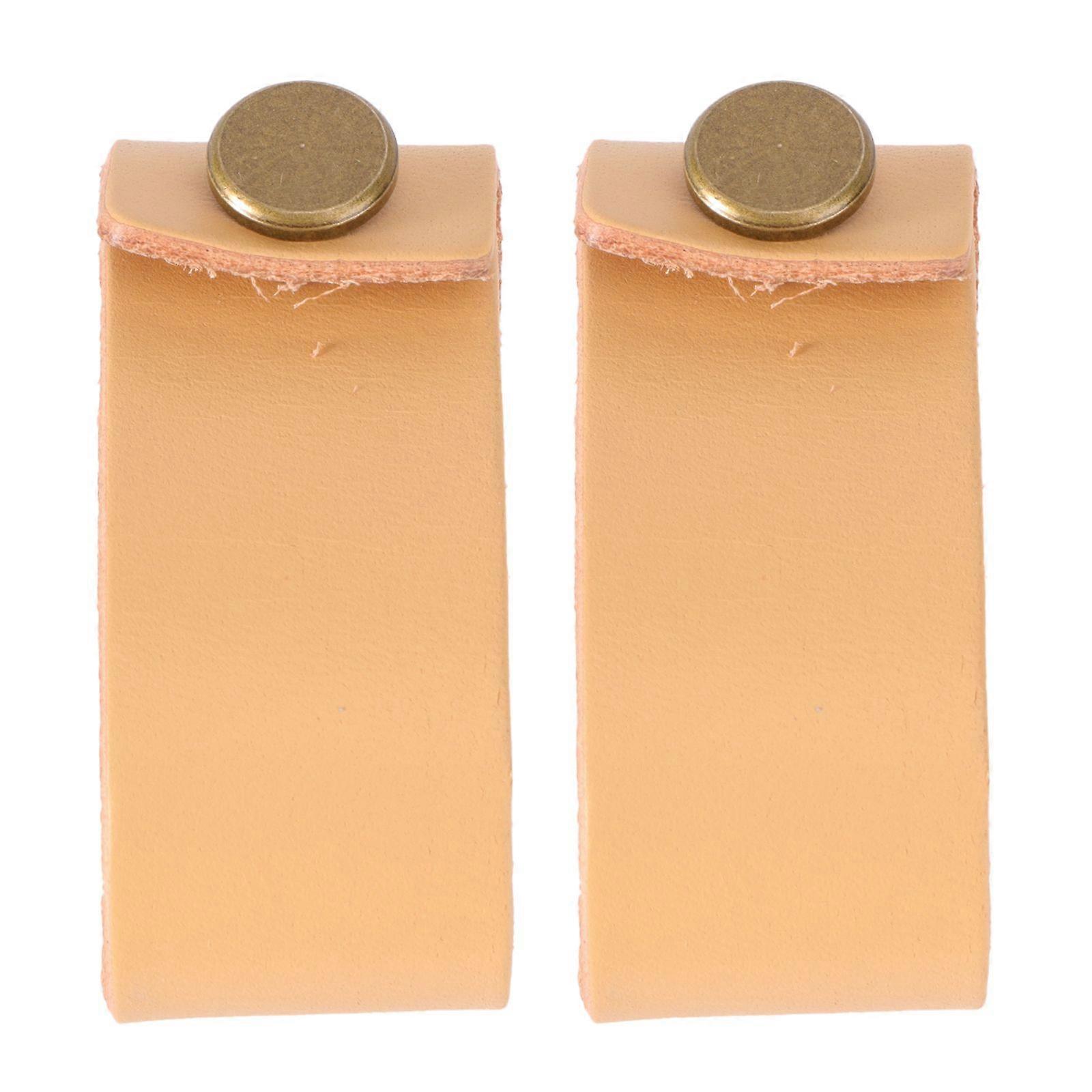 2PCS Minimalist Leather Single Hole Handmade Cabinet Door Knobs Drawer Loop Pulls Door Handles