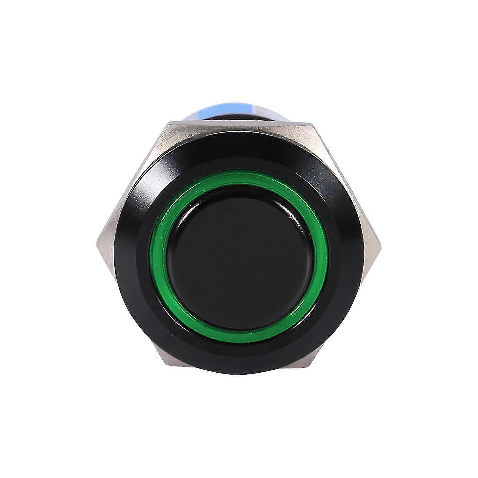 19mm 12-24V ON/OFF Black Waterproof Self-Locking Push Button Switch Green LED